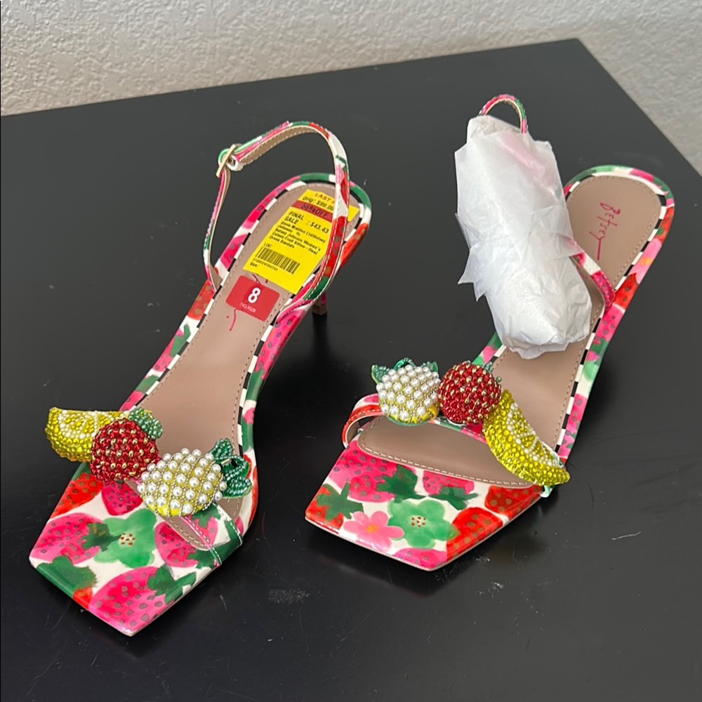 Betsey Johnson Pink and Green Heels with Embellishments